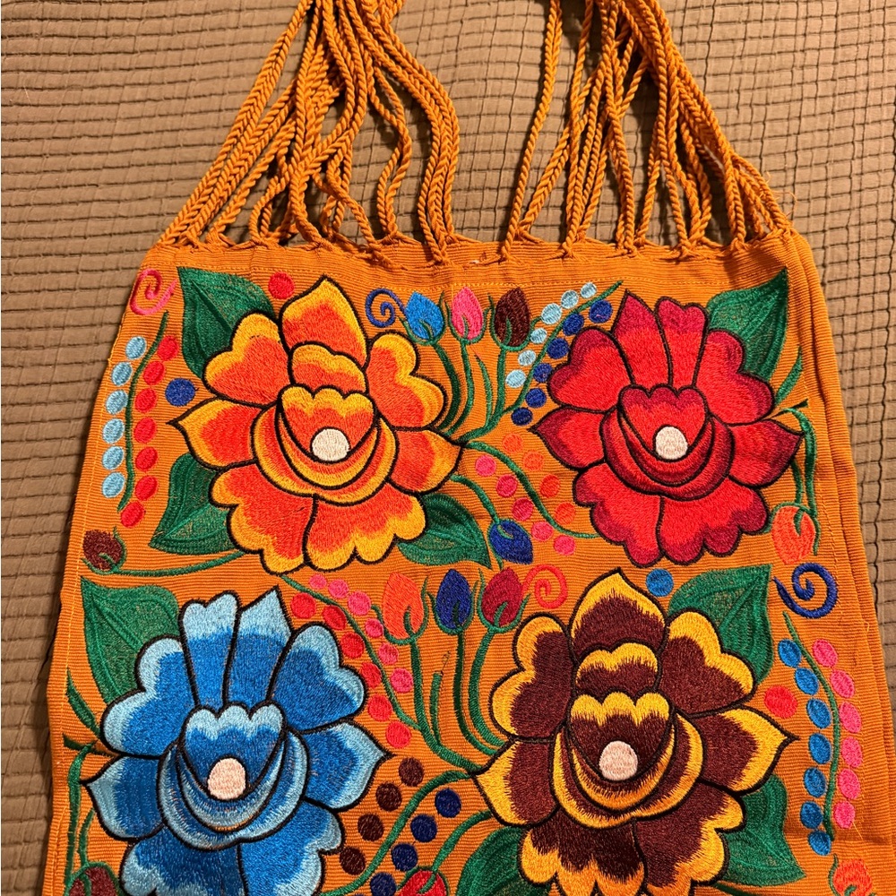 Colorful Floral Embroidered Tote Bag